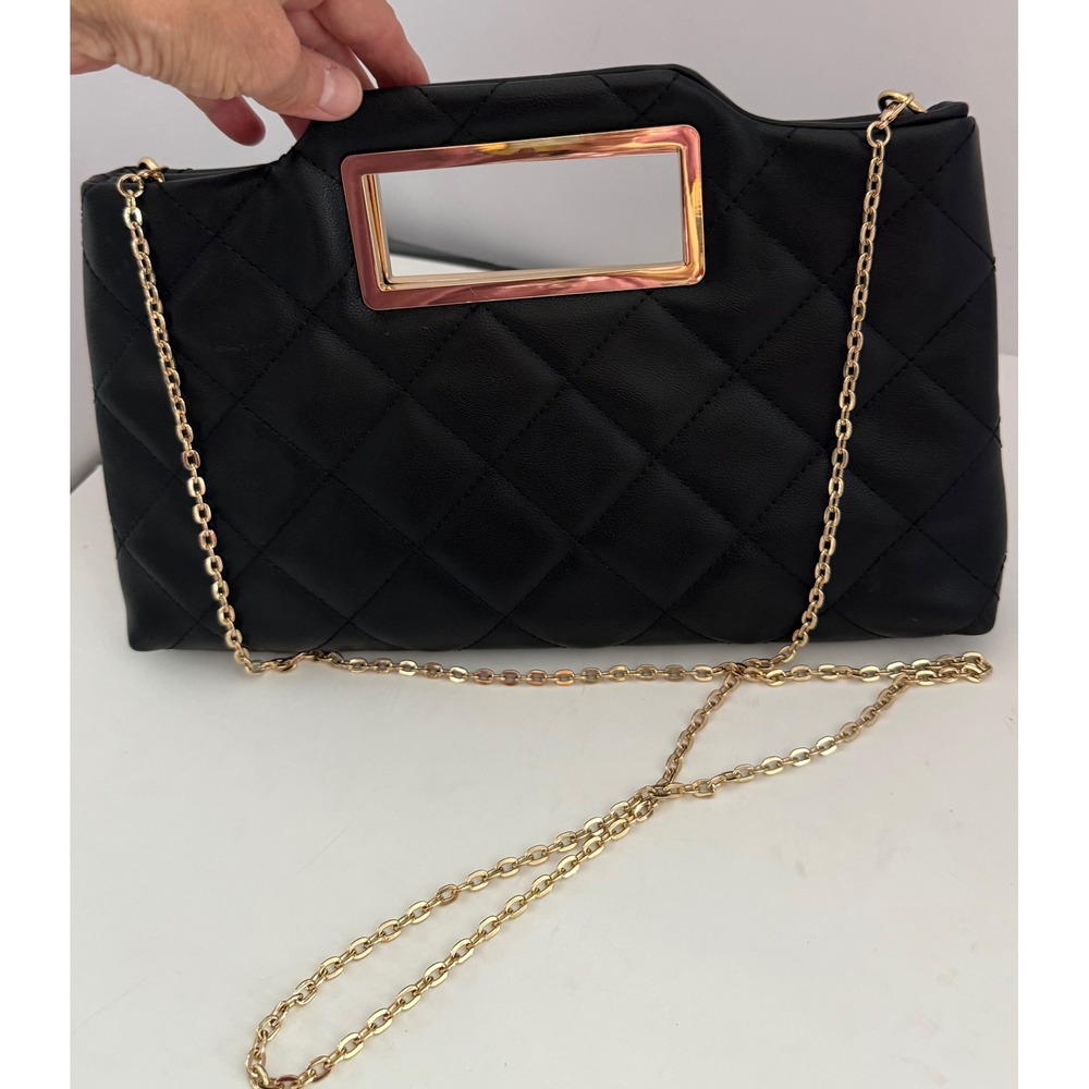 INC Juditth International Concepts black quilted clutch  gold   removable chain